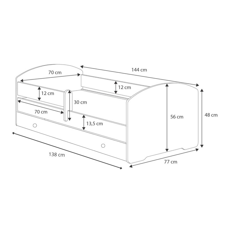 LUK children's bed with drawer and rail 160x80 GOL, Cot Bed/Toddler (70 x 140cm)