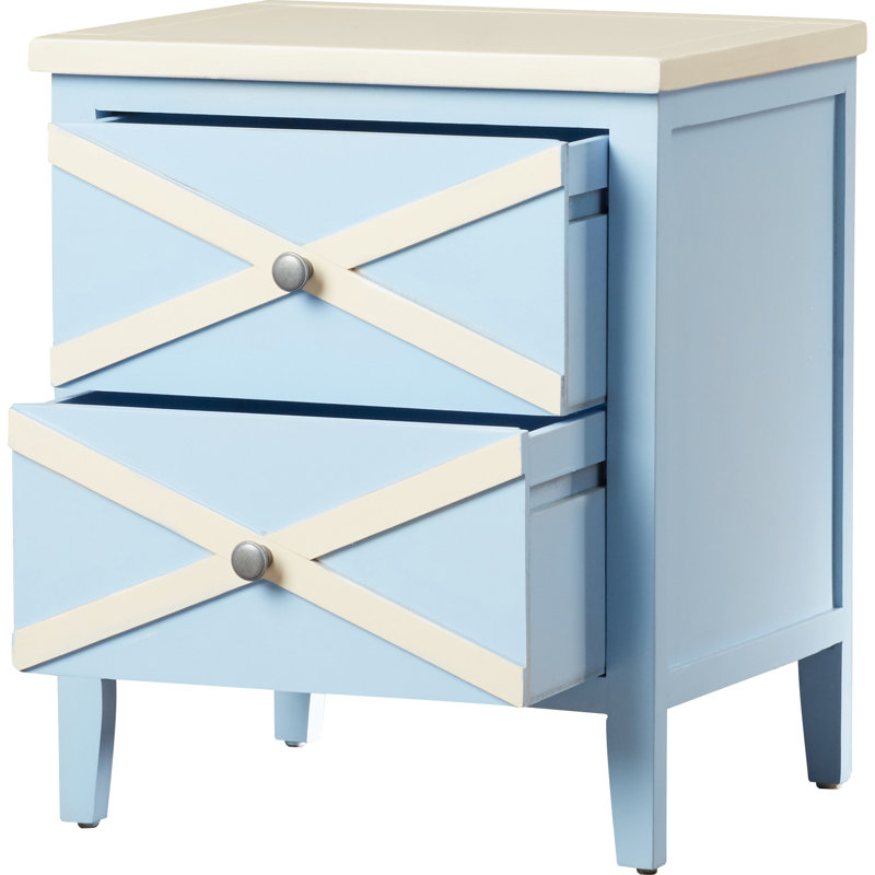 Table de bout à 2 tiroirs en bois massif Jenny, Bleu pâle