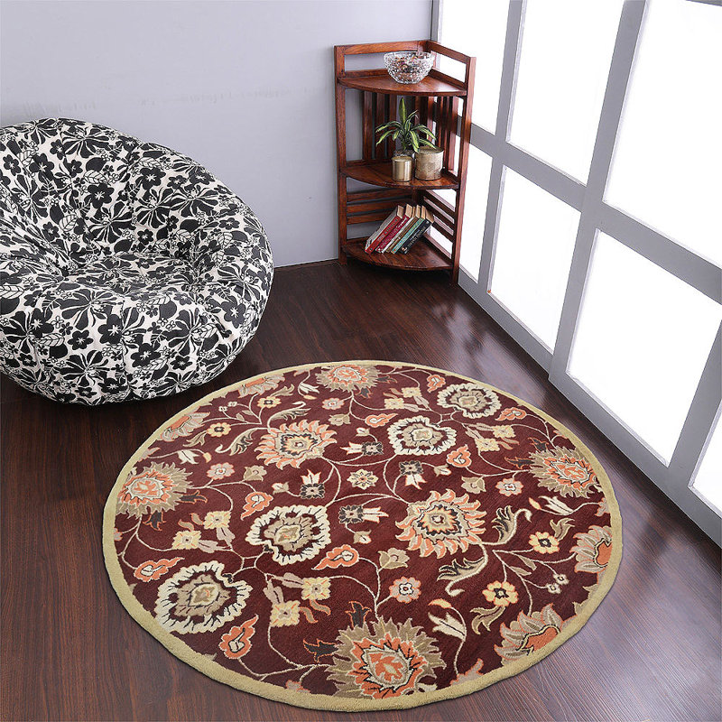 Tapis rond en laine touffetée à la main Messina - rond, couleur marron, design oriental, tapis antidérapants faits à la main épais pour salon, chambre à coucher
