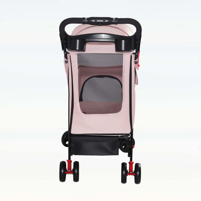 Foldable Pet Stroller for Small Dogs and Cats with Multi-Functional Tray, 2 Safety Leashes, Storage Basket, and Breathable Mesh