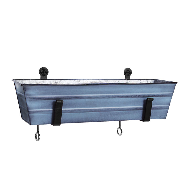 Metal Window Box Planter, Nantucket Blue, 8"H x 22"W x 8"D
