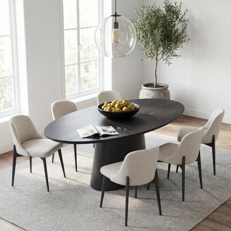 Nina 7-Piece Oval Dining Table Sets, Black