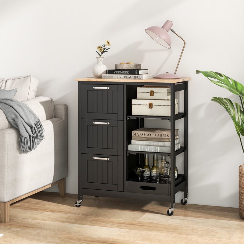 Solid Wood Top Kitchen Cart, Black
