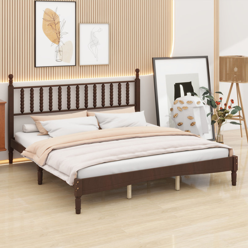 Lit plateforme en bois avec tête de lit en forme de gourde, lit plateforme de style rétro avec support à lattes en bois