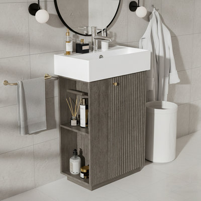 Compact Modern Bathroom Vanity with Ceramic Sink and MDF Structure for Small Spaces