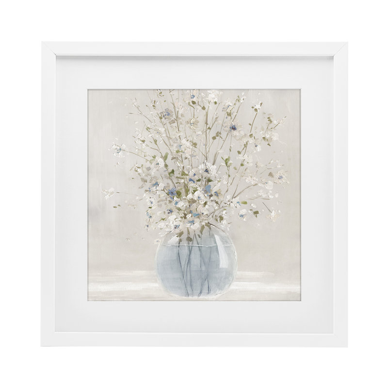 Serene Glass Vase, H 13 po x l 13 po, Bord de mer blanc sous verre encadré