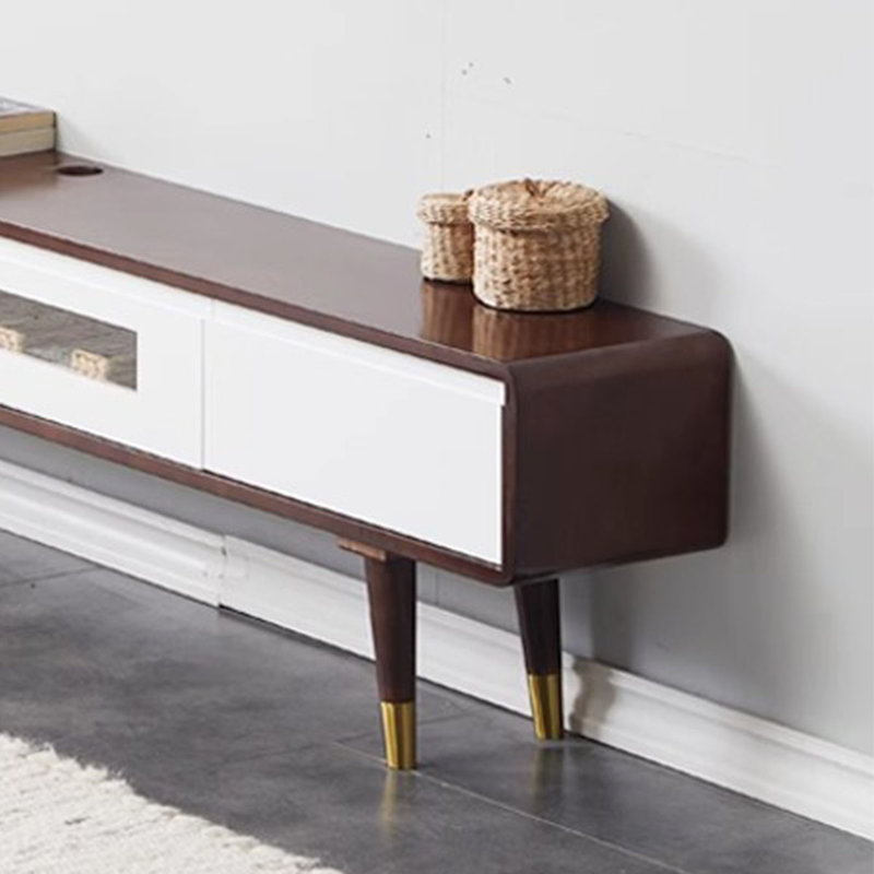 Meuble télé en bois massif, H 15,75 po x L 86,61 po x l 9,45 po, Brun noyer