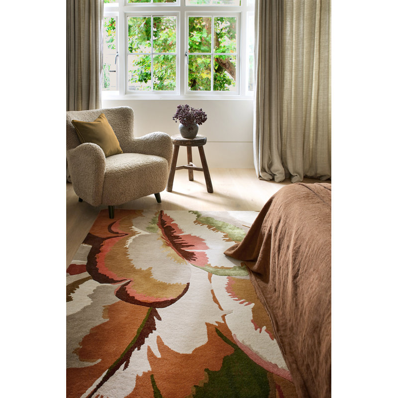 Calathea Hand Tufted Wool/Rayon/Viscose Abstract Area Rug in Amber/Brazillian Rosewood, Rectangle 4'7" x 6'7"