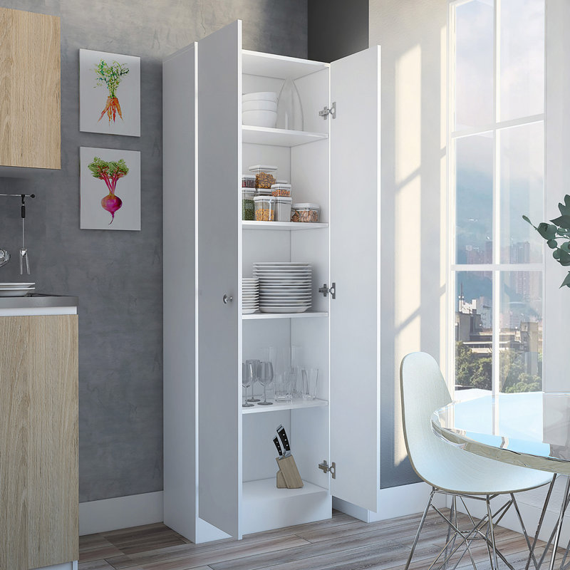 Armoire garde-manger multi-rangement, cinq tablettes, armoire double porte, Blanc