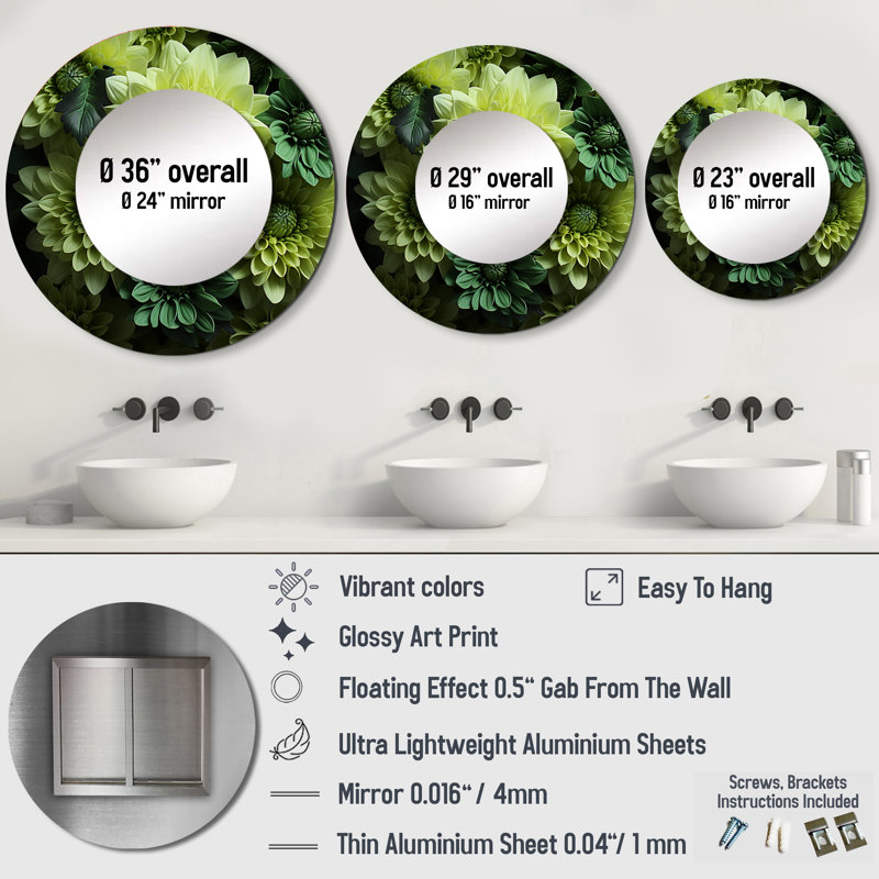 Seena Mums Fragrant Elegance I - Mums Decorative Mirror, Traditional Round Wall Mirror, Printed Metal Art, 29" x 29"