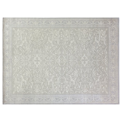 Velvet hand-knotted Silk Ivory/Silver Area Rug