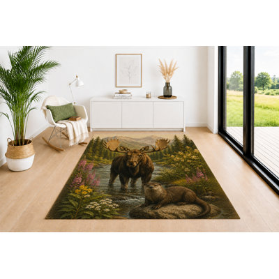 Tapis d'orignal et de loutre «Ultra Léger» 5 pi x 7 pi, tapis intérieur doux à poils courts avec envers antidérapant en silicone pour le salon, la chambre à coucher, la salle à manger, le bureau, les enfants et les animaux de compagnie, brun