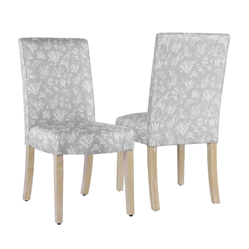 Arvad Scalloped Detail Dining Chair, Light Gray Floral with Animal Motifs