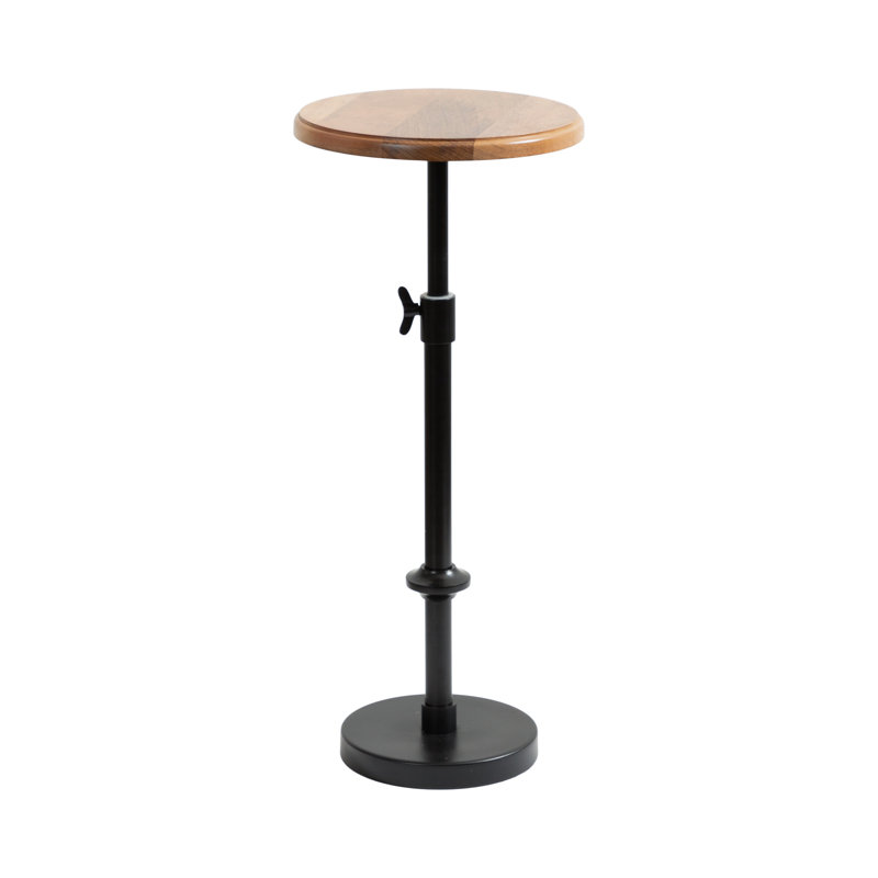 Modern Adjustable-Height Metal and Wood Pedestal Table, Black