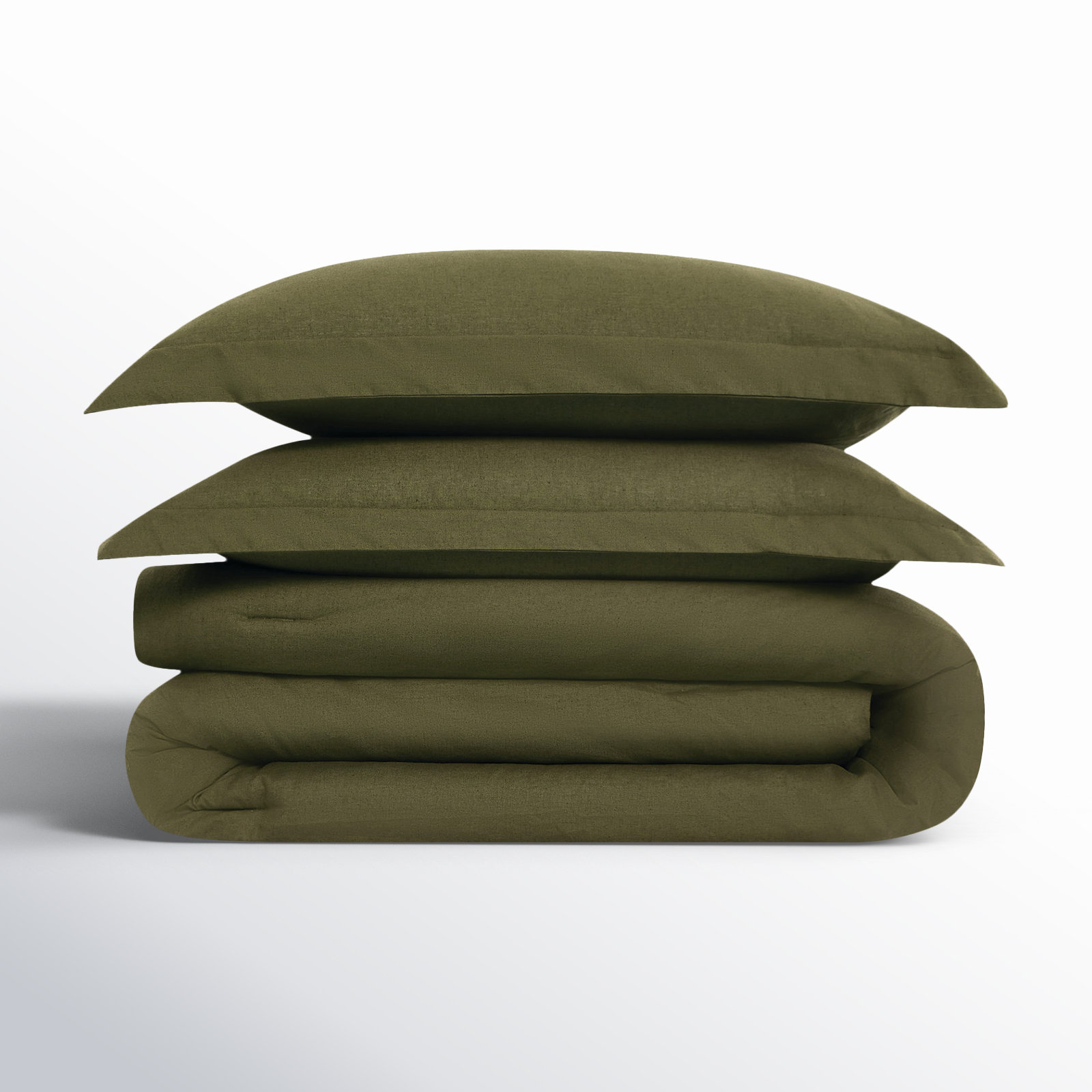 Nena Linen Comforter Set, Olive Green, Queen Comforter + 2 Standard Shams