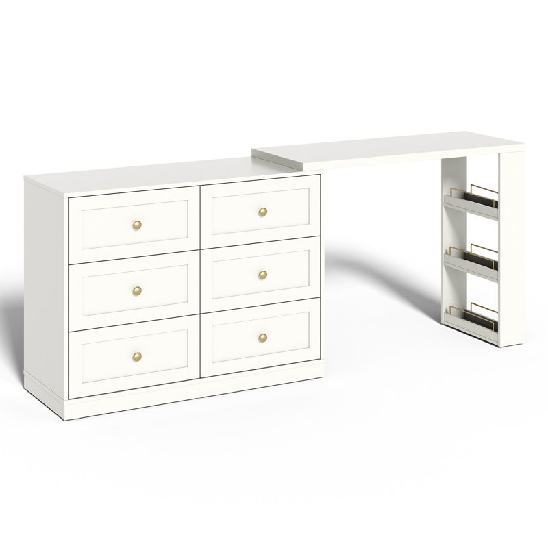 Extendable Makeup Vanity Desk With 6 Drawers