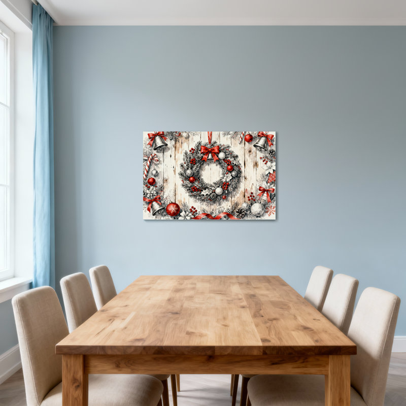 Couronne de Noël avec clochettes et ornements, H 20 po x l 30 po