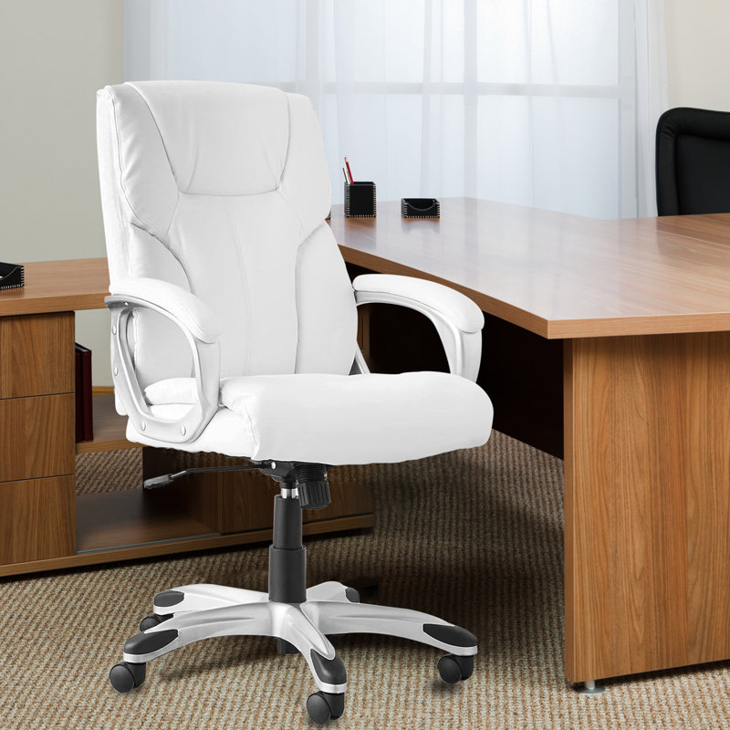 Ilyn Executive High Back Office Chair, Computer Leather Office Chair with Adjustable Rocking, White, White