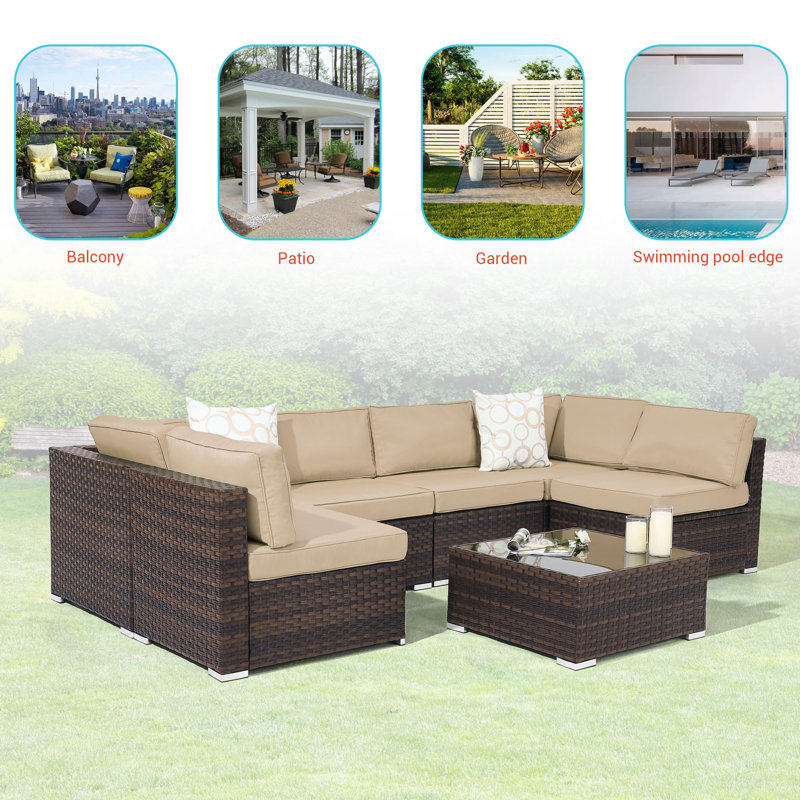 Adalicia 6 - Person Modular Patio Conversation Set with Cushions, Sand