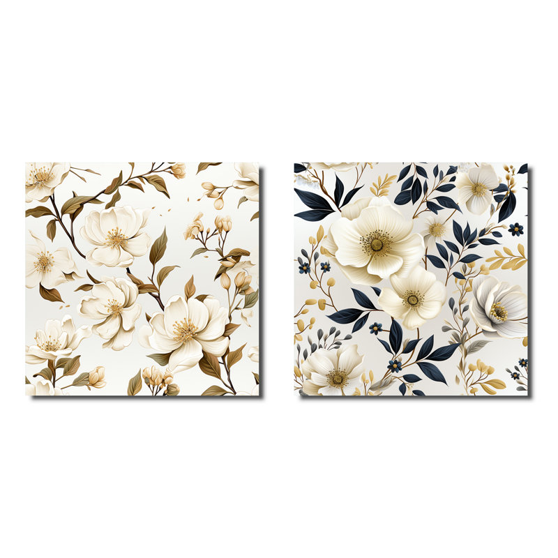 Nuri - Ensemble de 2 collages floraux carrés, Toile tendue, H 30 po x l 61 po