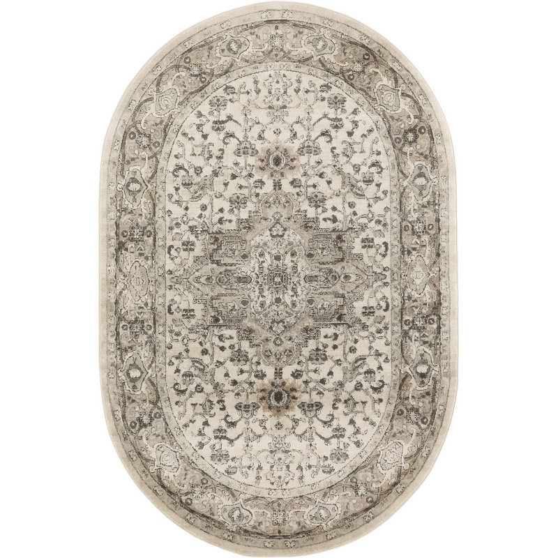 Jurado Oriental Ivory/Gray/Beige Area Rug, Oval 5' x 8'