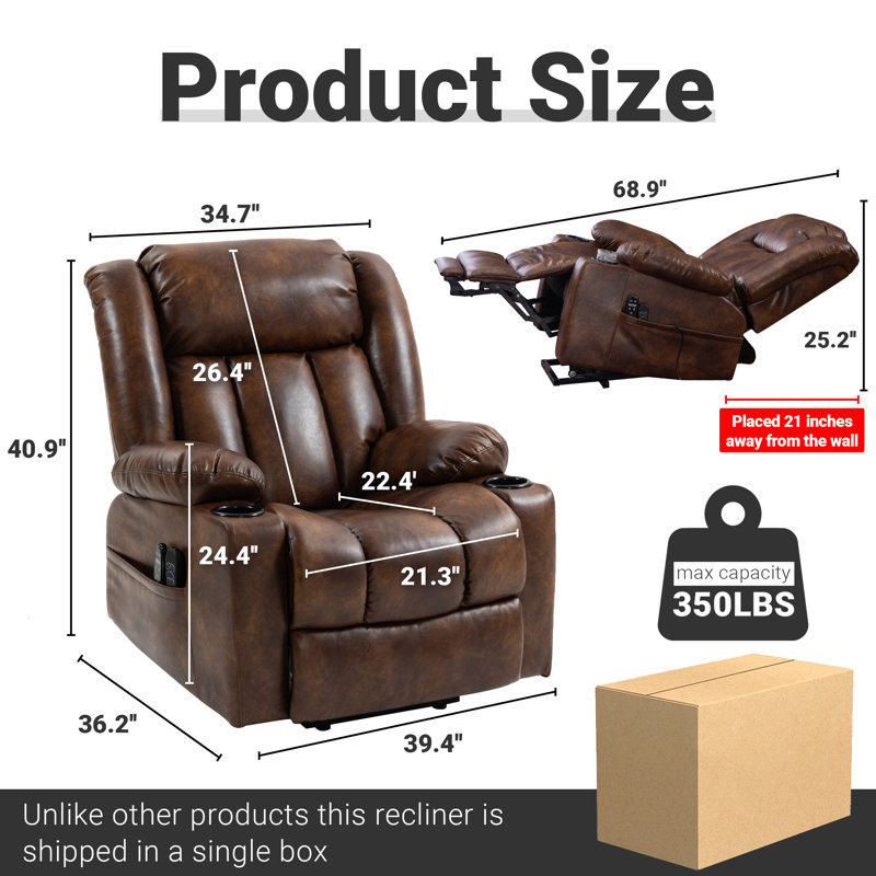 Dual Motor Zero Gravity Recliner  Extended Footrest With Massage Heat Cup Holders USB Port  Breathable Leather, Brown