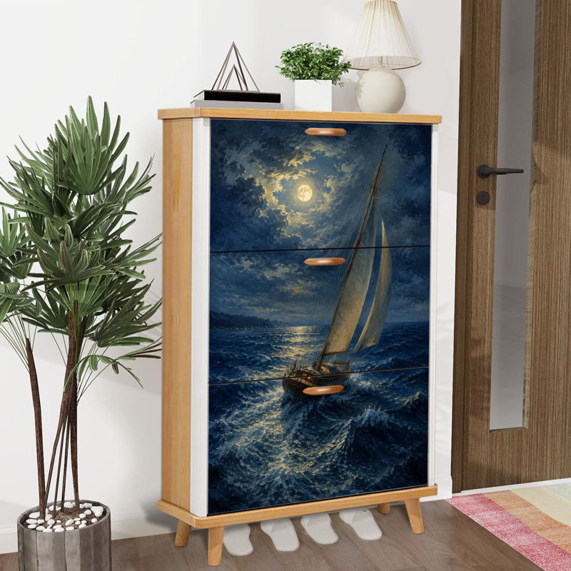 Rangement pour chaussures avec 3 tiroirs rabattables pour voilier Sea Under Full Moon Dramatic Night Sky