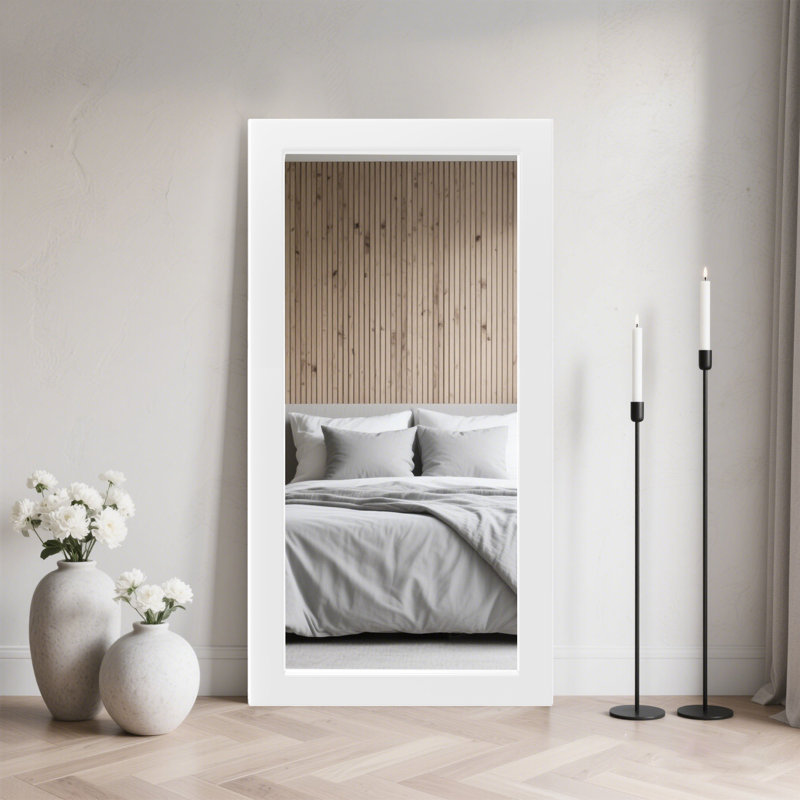 Wood Flat Wall Mirror Oversized Full Length Mirror, 65" x 30", White
