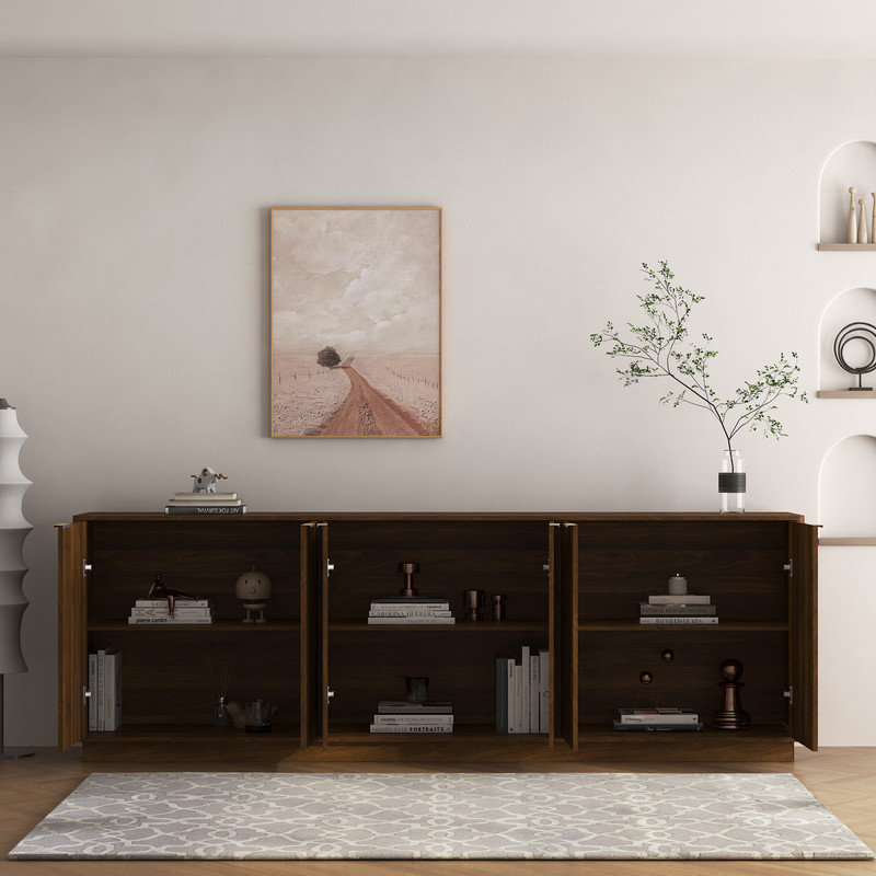Large Modern Fluted Sideboard Large Buffet with Adjustable Shelves