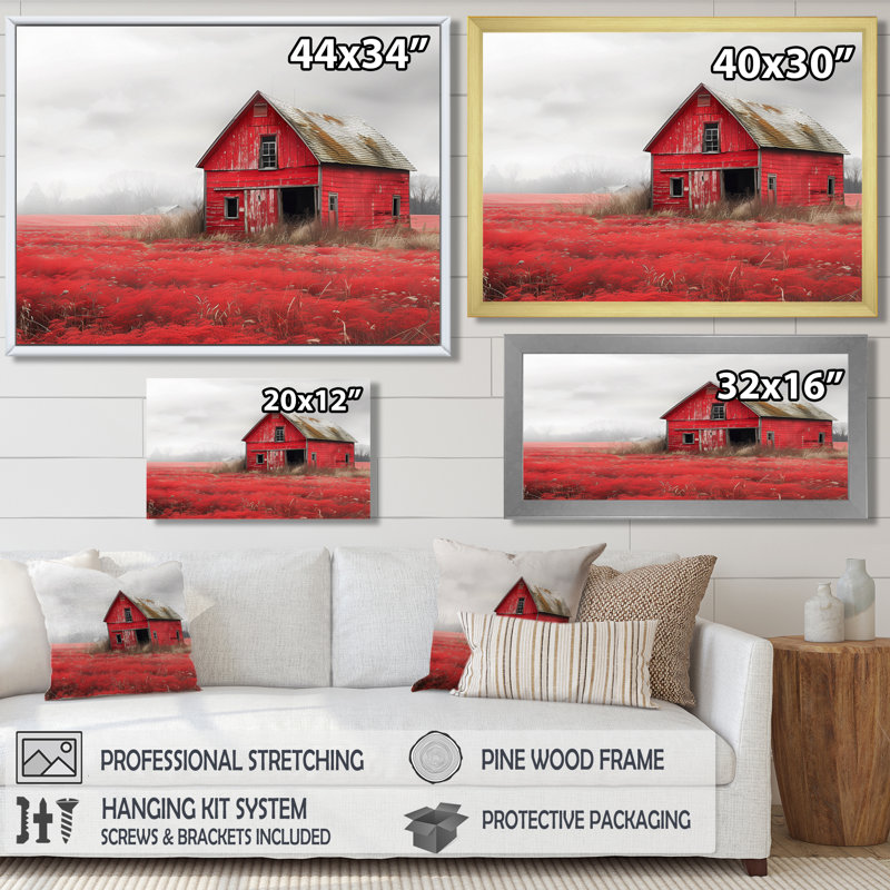Rouge et gris Autumn Barn Refuge I - Barn Wall Art Living Room, Toile argentée avec cadre flottant