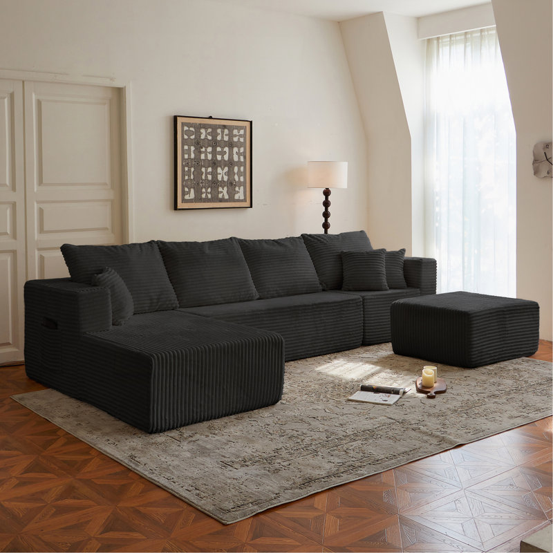 Canapé modulaire 133,86 po avec 1 repose-pieds Cloud, canapé rembourré moderne, canapé en U confortable pour le salon, canapé d'angle à assise profonde, aucun assemblage requis