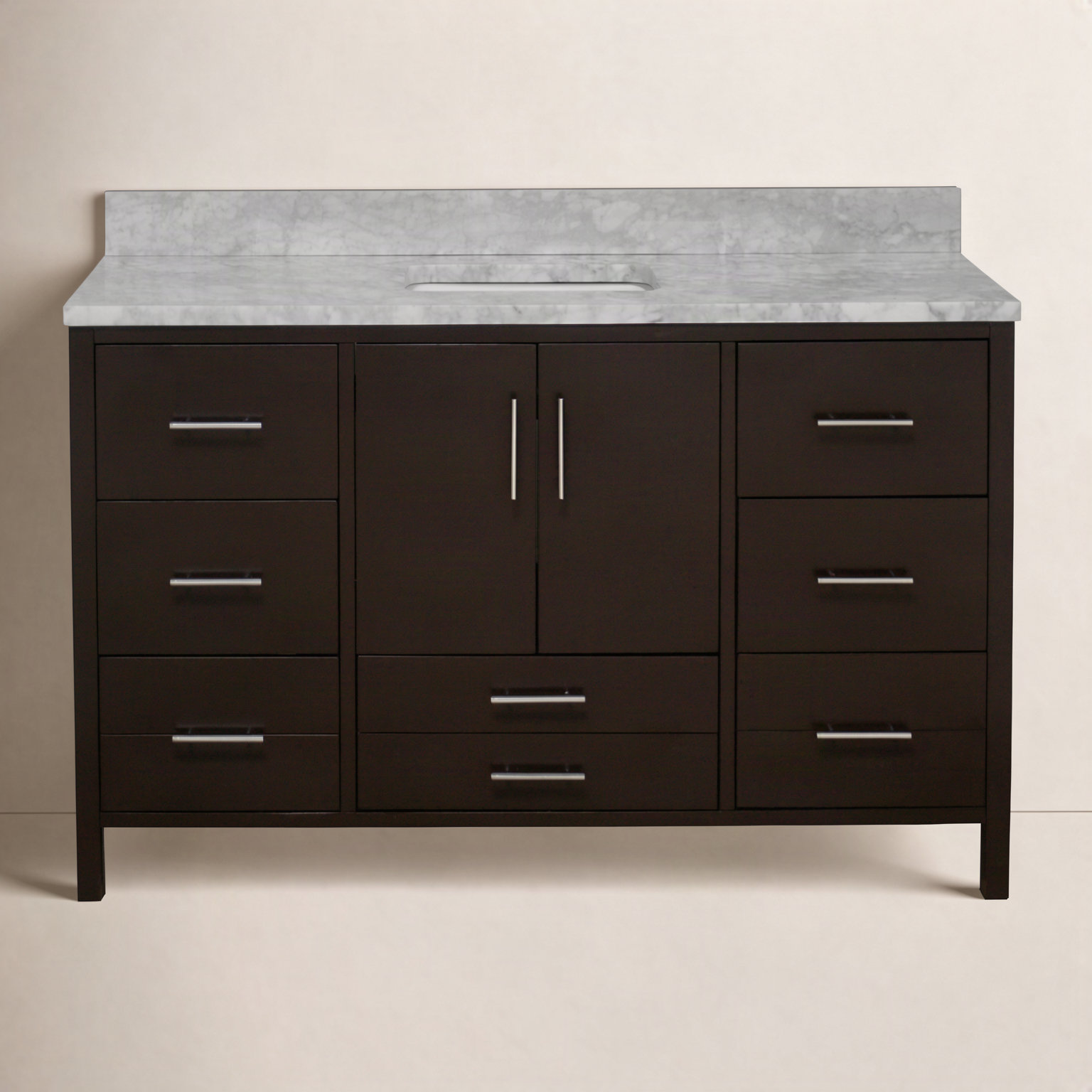 Kiara 60" Carrara Marble Single Bathroom Vanity, Chocolate, Carrara Marble