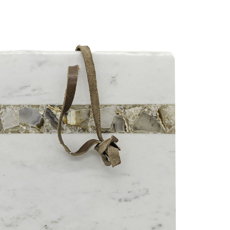 Foreside Home & Garden Large Brown Agate Serving Board Marble, Agate & Leather