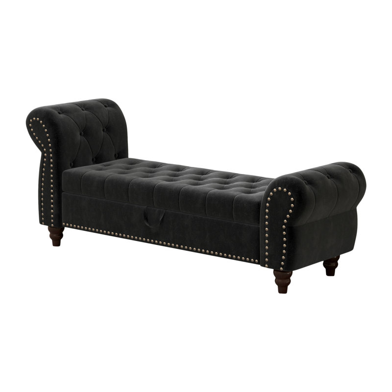 Banc de rangement de chambre à coucher en velours noir avec compartiments de chaise amovibles 64,5 po, Noir