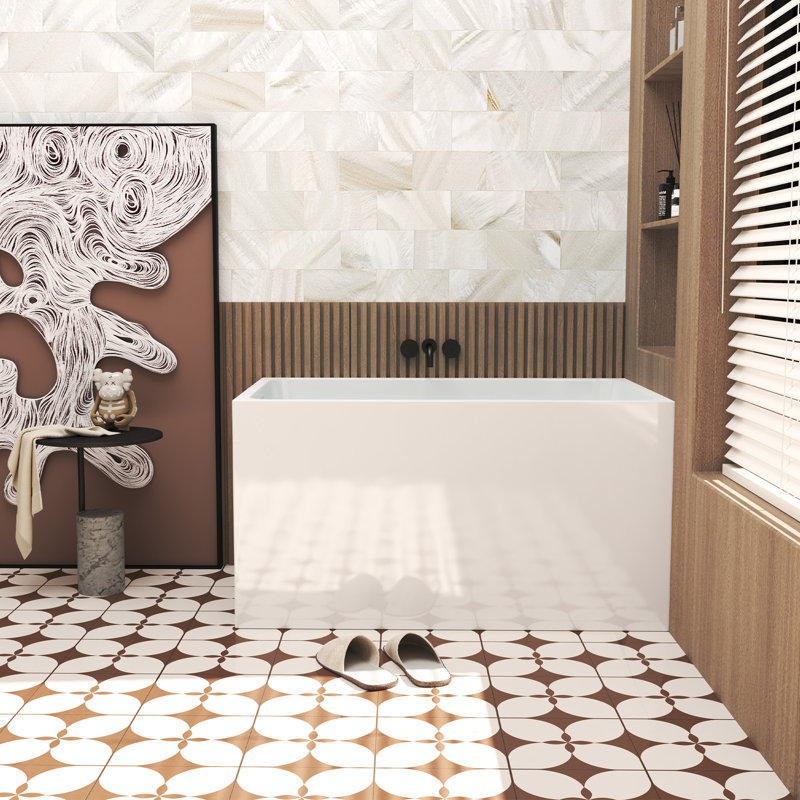 47" Acrylic Freestanding Acrylic Bathtub WITH NO SEAT ,Spacious rectangle Shape, Glossy White Finish, Chrome Overflow & Pop-Up Drain CUPC Certificated