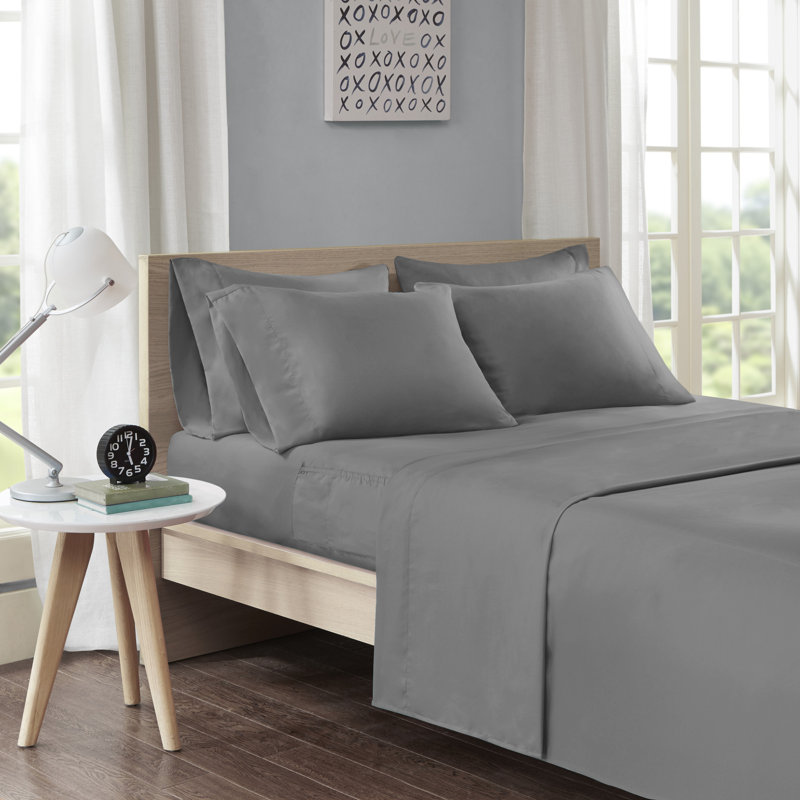  Ensemble de draps en microfibre avec poches latérales, Ensemble de draps pour lit simple TG + drap-housse, Gris anthracite