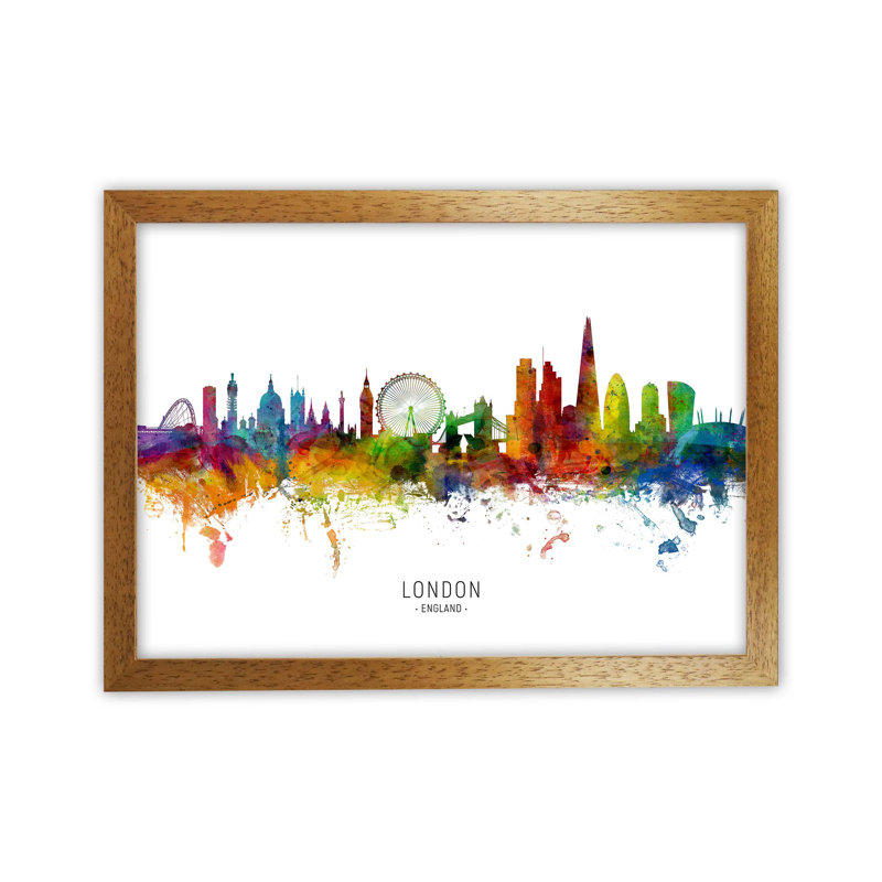 London England Skyline by Michael Tompsett - Print, Brown Framed, 64cm H x 88cm W x 3cm D
