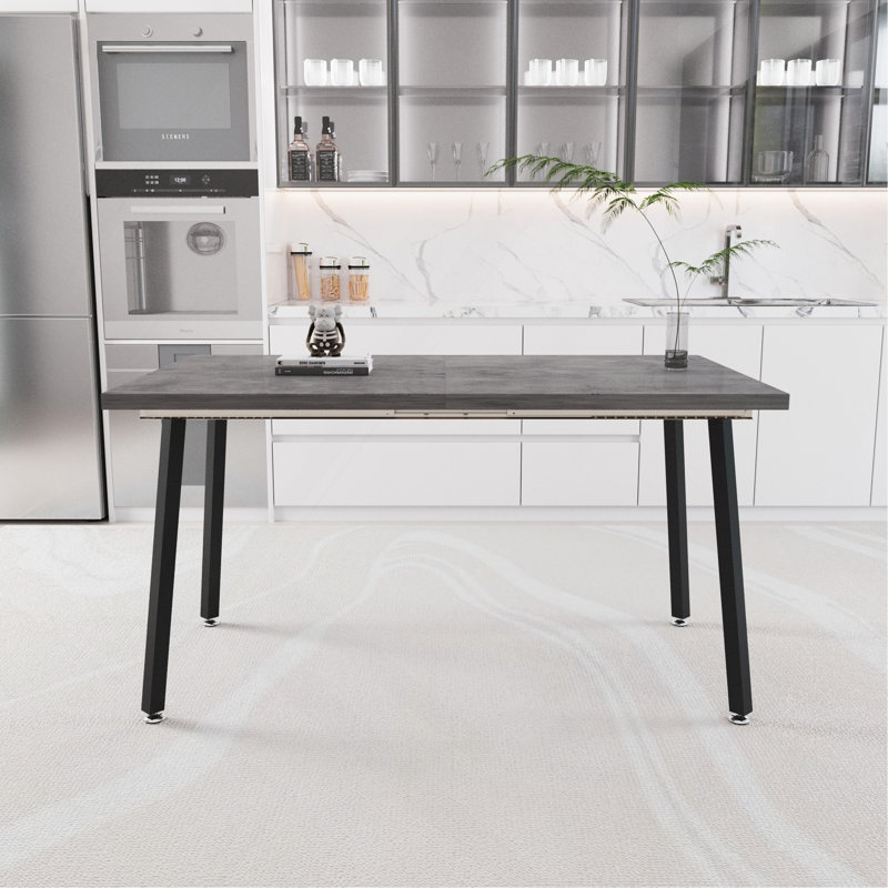 55.12-70.87" Expandable Modern Kitchen Dining Table, Rectangular MDF Dining Table For 4-6 People, Medieval Industrial Style, With Black Metal Legs