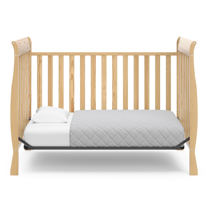 Natural Wood 3-in-1 Convertible Sleigh Crib