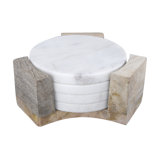 Marble Round 4 Piece Coaster Set With Holder