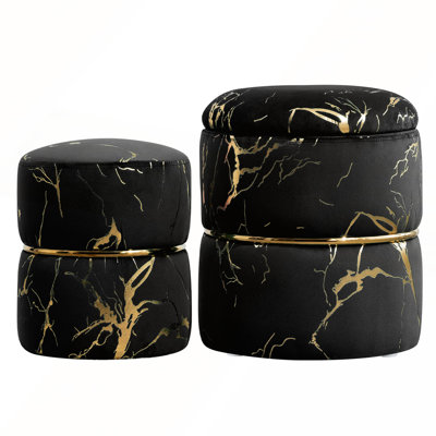 Round Ottoman Set of 2 with Storage, Upholstered Sherpa Vanity Stool for Makeup, Multifunctional Ottomans with Removable Lid, Foot Rest for Living Room, Bedroom