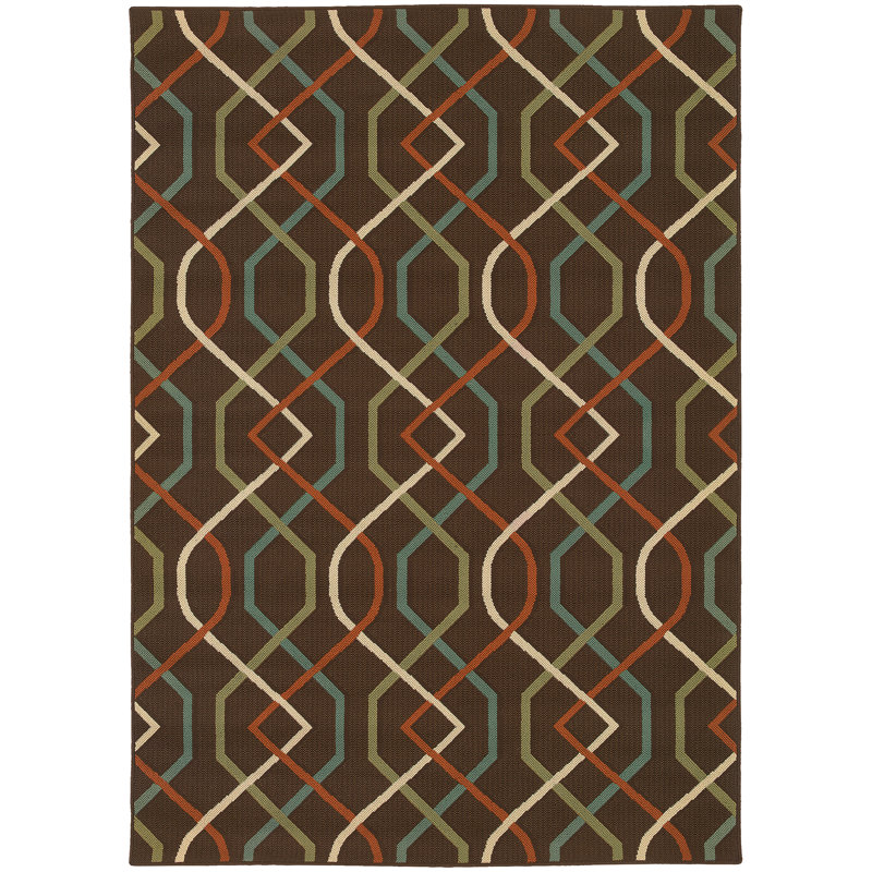 Tapis géométrique brun / ivoire Ashmi, Rectangle 5 pi 3 po x 7 pi 6 po