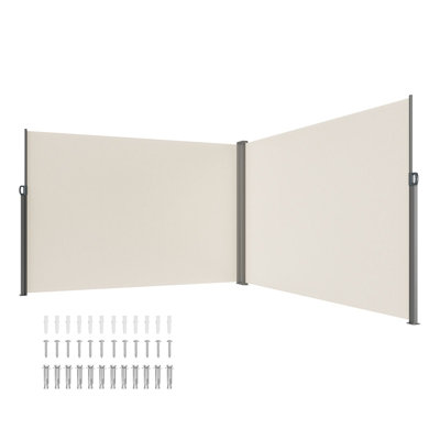 Retractable Side Awning, 79 x 236 in, 180g Polyester Fabric, 1-Piece, Privacy Screen, Beige, Water-Proof & UV Protection