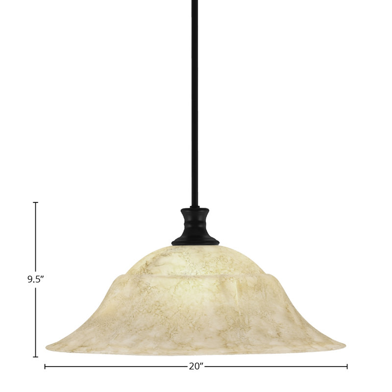 Luminaire suspendu sur pied avec verre en marbre italien de 20 po, Noir mat