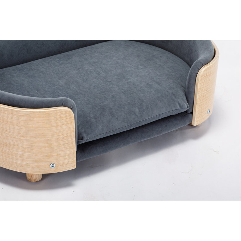 Canapé pour chien de style scandinave, Moyen (H 9,85 po x l 30,7 po x P 20,08 po), Gris foncé / naturel