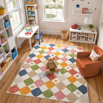 Colorful Diamond for Kids Washable Non-slip Rug