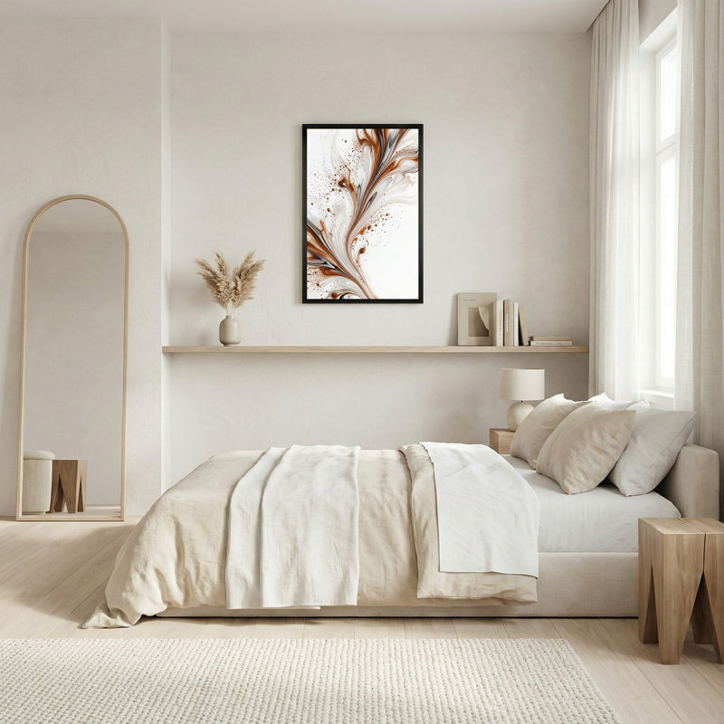 Art mural sur toile tourbillonnant en bronze métallique et blanc, 30"H x 20"W
