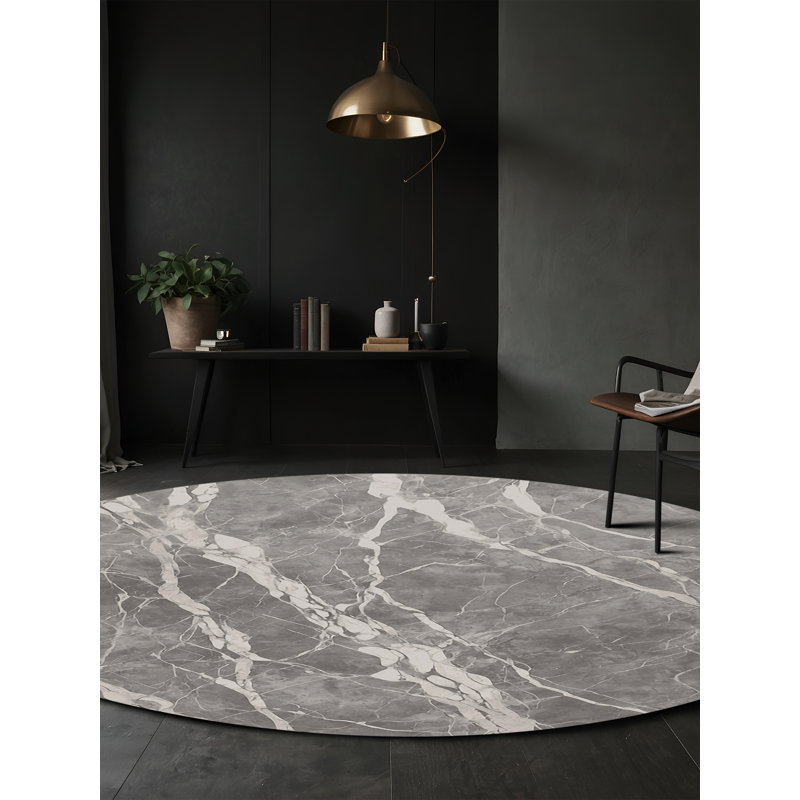 Machine Washable Black Area Rug, Round 7'