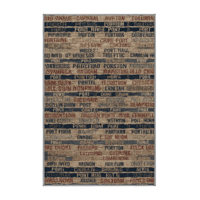 Washable Port names Nautical Area Rug