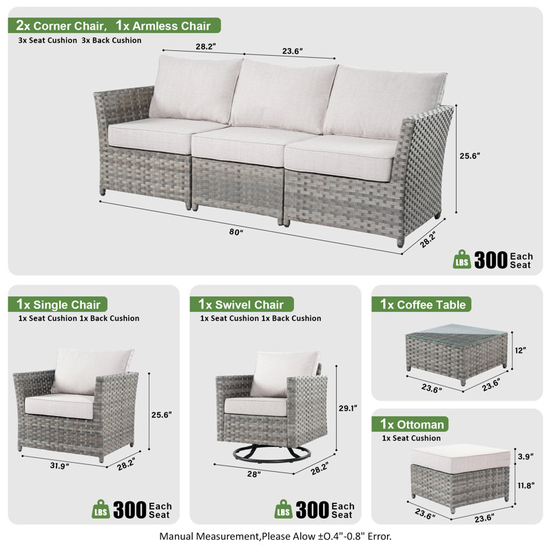 Ignatz 7 - Piece Patio Furniture Set With Cushions, Beige